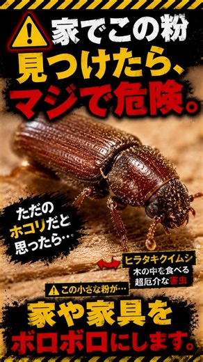 【1分解説】ただのホコリだと思ったら終わり。家や高級家具をボロボロにする最凶の害虫「ヒラタキクイムシ」