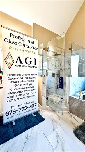 AGI on Instagram: "Neo-Angle Shower Installation — Marietta, Georgia This custom neo-angle shower features multiple glass facets, each carefully measured and installed to align precisely with the geometry of the space. Multi-angle enclosures require exact alignment, clean detailing, and properly selected hardware to ensure smooth operation and long-term performance. For this project, we used tempered safety glass and properly rated hardware, installed to meet industry safety and installation sta
