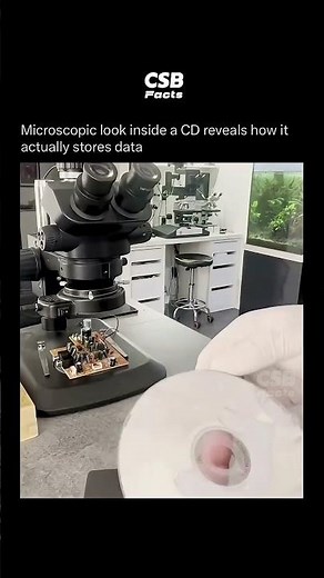 Microscopic look inside a CD reveals how it actually stores data. #science #microtech #microscope