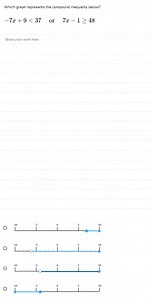 Which graph represents the compound inequality below?−7x 9<37 ... | Filo