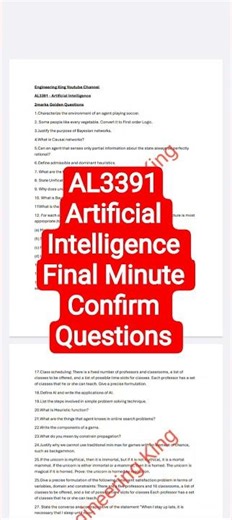 AL3391|Important questions|Artificial intelligence 3rd semester important questions|2025|