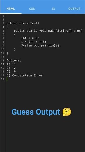Guess Output in Comment ? 🤔 ‪@codingVk744‬ #coding #programming #html #java #css #javascript