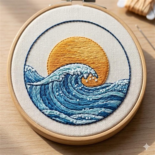 Sun With Sea Waves Embroidery Pattern, Sea Waves Hand Embroidery Design, Sun Waves Design PDF Download - Etsy