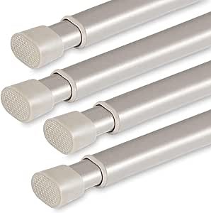 4 Pack Tension Rod Oval Spring Tension Curtain Rod Adjustable 36 to 60 Inches Small Short Nickel Tension Rods No Drilling Spring Loaded Curtain Rods For Doors and Windows, 36-60 Inch, Nickel