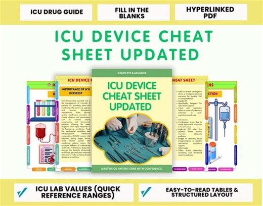 ICU Cheat Sheet Bundle | Icu Device Guide   Drug Guide Lab Values   Emergency Protocols | Critical Care Nursing Notes PDF | ICU Study Guide - Etsy