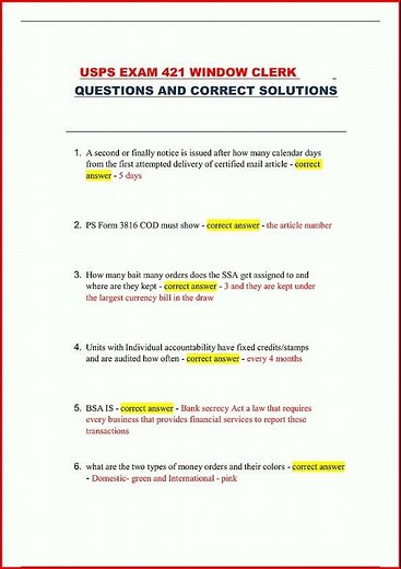 USPS Exam 421 Window Clerk Complete Set of Practice Questions with Correct Answers new video