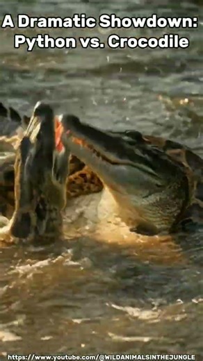 A Dramatic Showdown: Python vs. Crocodile #python #crocodile #wildlife