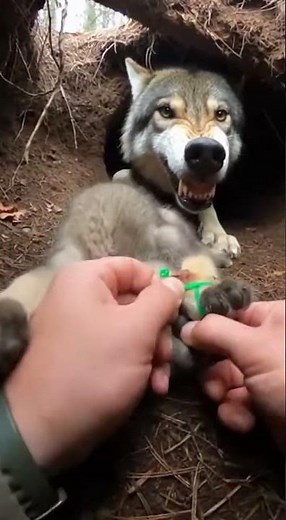 Hands Prying Plastic in a Tight Forest Den Close