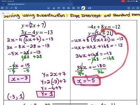 Solving Systems of Equations using substitution -- Slope and standard form