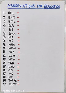 Abbreviations for Education https://youtube.com/@timtimtv1125 | Tim Tim TV
