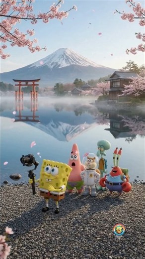 SpongeBob & the gang explore Japan! 🗻🇯🇵 #MountFuji #SpongeBob #Japan #Viral #Shorts #travel #vlog