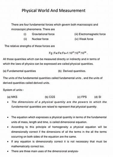 Class 11 Physics chapter 1 Physical World and Measurements ❤️ Quick revision notes 😍