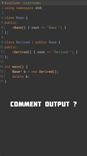 Why Isn’t the Derived Destructor Called? 😱 #coding #programming #quiz #shorts