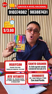 ✨ Nuevo ingreso de lapiceros de 10 unidades, ya están disponibles en nuestras tiendas a solo s/3.00. 📲 REALIZAMOS ENVÍOS A TODO EL PERÚ : 910374 982 - 983887431 Visita nuestras tiendas: ✅LIMA ➡️TAGORE, Av. Nicolás Ayllón N° 5340, Ate Vitarte. Referencia Frente al Banco BCP. ➡️CANTO GRANDE Av. valle sagrado costado del mercado el 10. ➡️HUAYCAN: AV 15 DE JULIO, referencia banco pro empresa. 1er nivel. ➡️CHIMBOTE AV. José Gálvez n°326 -328 con Jose pardo, Casco Urbano Central #ghisellimportaciones