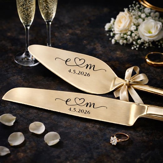 Personalized Wedding Cake Server Set Gold, Custom Cake Cutting Set, Engraved Cake Knife & Server, Bridal Shower Gift, Wedding Gift 2026 - Etsy