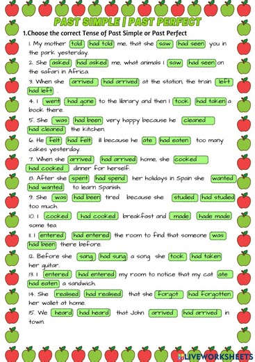 Past Simple - Past perfect interactive worksheet