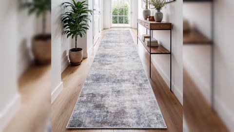 4x8 Kitchen Washable Runner Rug - Hallway Runner Rug with TPR Rubber Backing Non-Slip Low-Pile & Stain Resistant Neutral Modern Abstract for Entryway Bedroom (Blue Grey, 4x8)
