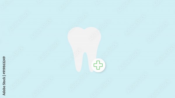 Animated tooth appearing on screen. Health icon in the right corner. Dentist themed animation.