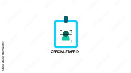 Animated Official Staff ID Verification card On White Background.