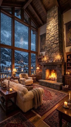 Inside the Coziest Cabin During a Snowstorm