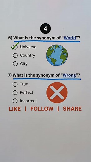 179K views · 4.5K reactions | Synonyms Quiz! #QuizTime #DailyQuiz #FunQuiz #BrainChallenge #MindTest #QuizFun #GeneralKnowledge #QuizMaster #TriviaTime #SmartQuiz #LetsPlayQuiz #CanYouAnswer #TestYourBrain #GuessTheAnswer #IQChallenge #ThinkFast #KnowledgeIsPower #ChallengeYourMind #AnswerIfYouKnow #LearnWithFun #ViralReels #ReelChallenge #FacebookReels #TrendingNow #ViralVideo #ExplorePage #MustWatch #EntertainmentReels #ReelFun #foryouシ | Global Quiz | Facebook