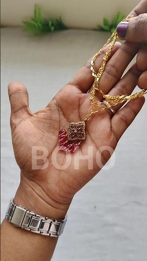 ✨ Quick DIY Long Gold Chain Necklace with Red Pendant#shorts