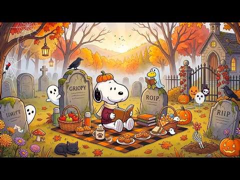 Snoopy's Cozy Halloween Ambience 🎃 Relaxing Jazz for Work, Study & Fall Vibes
