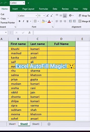 Excel Flash Fill Trick 😲 | Auto Join Names in 1 Second | Excel Shortcut 2025 #tipsandtricks