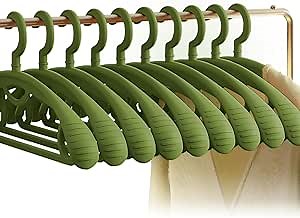 Plastic Clothes Hanger, Extra Thick Plastic Wide Shoulder Adult 360 Degrees Rotate Slip Resistant Standard Clothing Hanger Ideal for Everyday Use Green 10 Pack