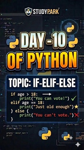 Day 10 of python programming if-elif-else #coding #python #ifelifelse #learnpython #pythontutorial