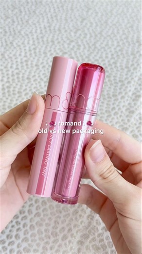 The juicy lasting tint from romand new packaging and the old packaging swatching!🍇#romand #lippie