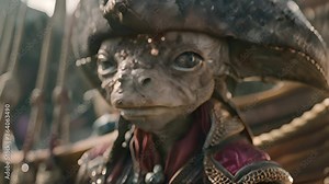 Alien Pirate Captain on Ship Deck with Ai generated.