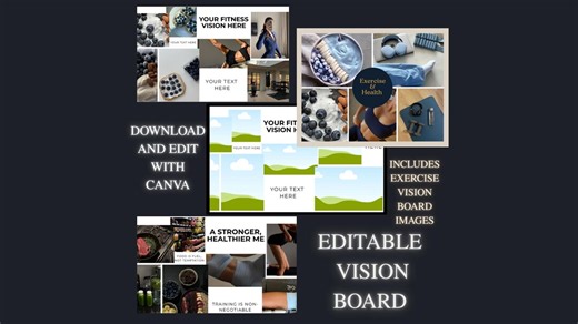 Editable Fitness Vision Board Bundle Printable Vision Board Template and Motivational Poster Manifestation and Goal Setting - Etsy
