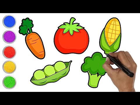 How to Draw Vegetables and Fruits | Drawing and Coloring Healthy Veggies for Kids, Toddlers