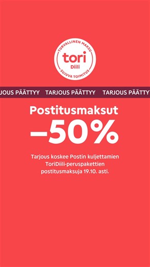 Postitusmaksut nyt -50%! Tarjous koskee Postin kuljettamien peruspakettien postitusmaksuja 19.10. asti. | Tori.fi