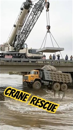 Giant Crane Rescues Dump Truck From Flooded River