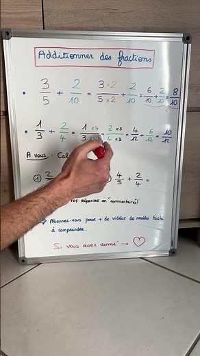 Adding two fractions that do not have the same common denominator #mathscollège #fractions