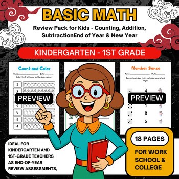 Basic Math Review Pack for Kids - Counting Addition Subtraction End of Year
