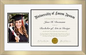 Americanflat 11x18 Diploma Frame with Shatter-Resistant Glass - Fits 8.5x11 Diplomas and 5x7 Pictures - Signature Collection - Graduation Picture Frame for Wall Display - Gold