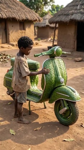 A Poor Boy Creates a Giant Vespa from Palm Leaves