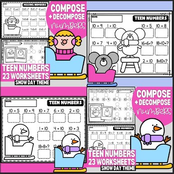 Winter Math Worksheets | Compose and Decompose Teen Numbers