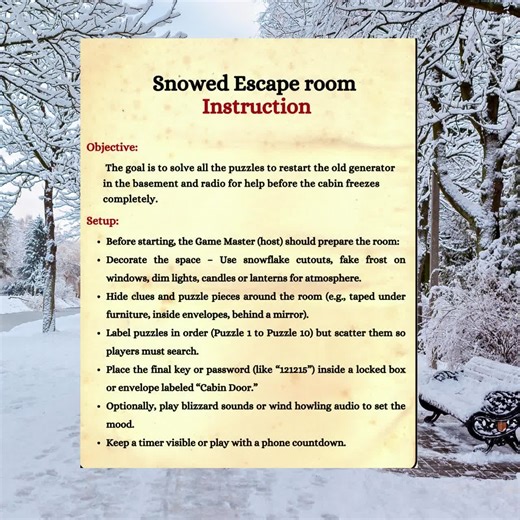 Snowed-in Escape Room Printable Game | Winter Indoor Party Activity - Etsy UK