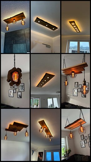 In letzter Zeit sind wieder einige neue Deckenlampen entstanden 🪵💡 Welche ist euer Favorit? 💡 ———— Anzeige #diy #lampe #lamp #deckenlampe #mr_elektroideen
