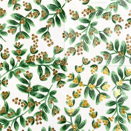 Mistletoe Decoupage Paper Napkin Green Leaves Gold Berries, Thin Paper Napkin for Christmas Holiday Winter Wedding DIY Craft Decor 10'' 1pcs - Etsy