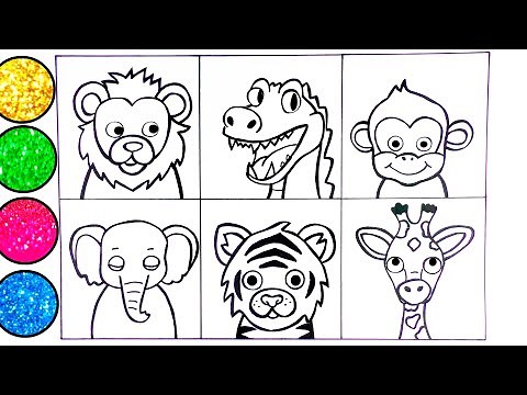 Learn how to draw and paint Zoo Animals- Lion Tiger Monkey and others- Glitter Art for kids