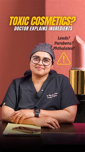 Dr Hafsa Salim Daber on Instagram: "Are you choosing your cosmetics by color… or by chemistry? 💄🧴 Most of us pick a lipstick or cleanser without a second thought. But what sits on your skin every day deserves a closer look. 🔬 Important truth first: 👉 There is no conclusive scientific evidence that regular cosmetic use directly causes cancer. However, some commonly used ingredients are being studied for their hormone-disrupting effects, bioaccumulation, and long-term exposure risks. The conce