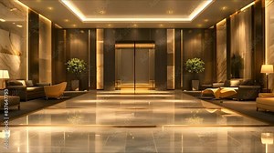 Luxurious hotel lobby with elegant furnishings and stunning grand entrance. Concept Luxury Interior Design, Hotel Lobby, Elegant Furnishings, Grand Entrance, Stunning Decor