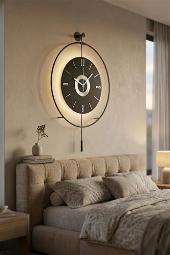 Large Black Metal Wall Clock, LED Lighted, Modern Illuminated Wall Art, Silent, - Etsy