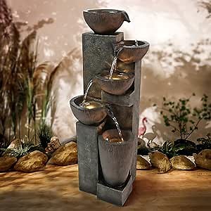 Amazon.com: Gardenfans 40”H Garden Outdoor Fountains with LED Lights Modern Floor-Standing Waterfall Feature Fountain for Garden, Patio, Deck, Porch, Backyard and Home Art Decor Brown : Everything Else