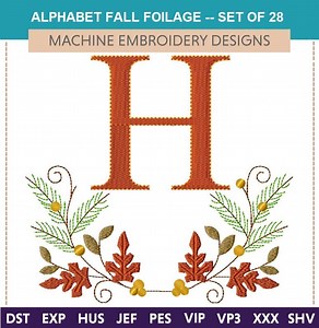 Fall Foliage Alphabet Machine Embroidery Designs: 26 Letters (4x4 & 5x7 Hoops) - Etsy